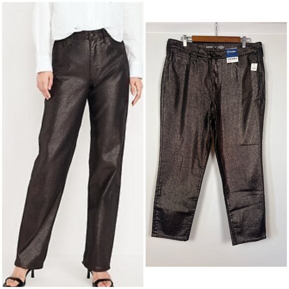 Old Navy High Waisted Shimmer OG Straight Ankle Jeans Size14 Metallic Brown - Picture 2 of 10